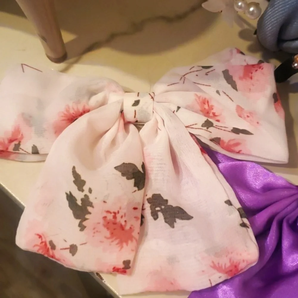 5-Piece Floral Hair Bow Clip Set – Pink, Purple & Lilas